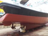 A newly painted vessel in black and red colors