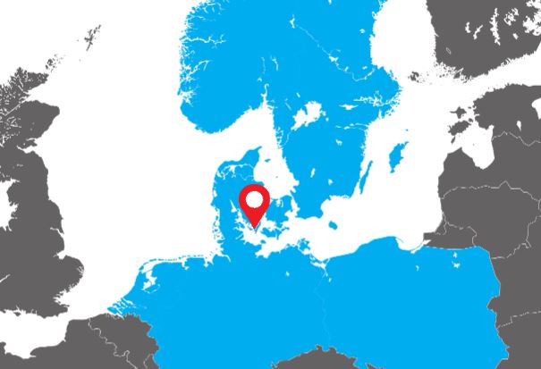 A map of the Baltic with an arrow pointing at Søby