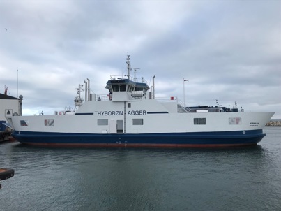 White ferry in port